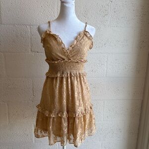 FAVLUX Tan Lace Mini Dress